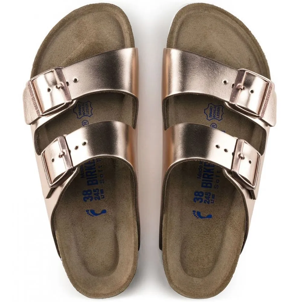 Birkenstock Women's Arizona Softbed Leather in Metallic Copper (Narrow Width)