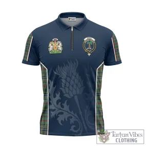 Bisset Tartan Zipper Polo Shirt with Family Crest and Scottish Thistle Vibes Sport Style