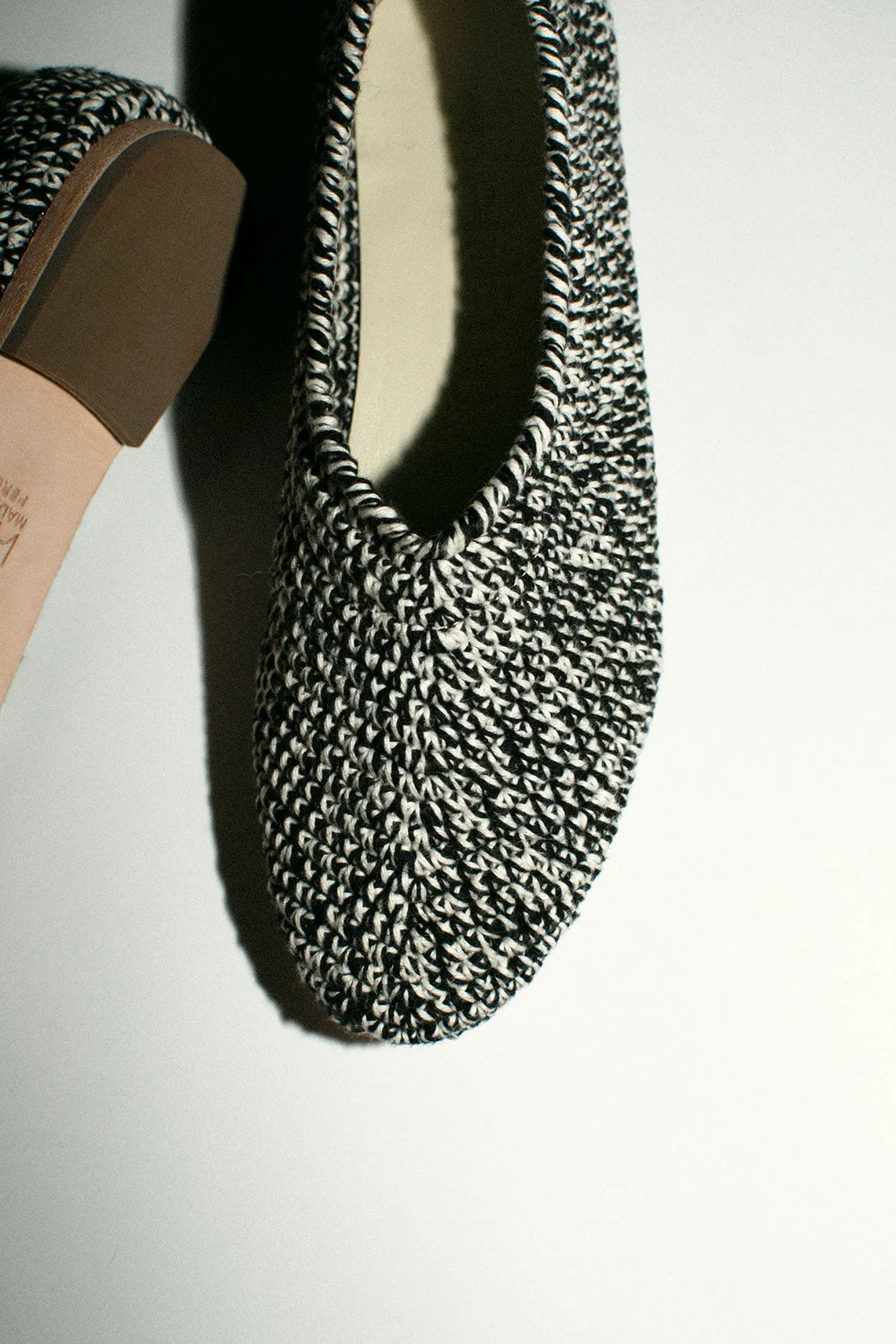 Black & Off White Crochet Flat