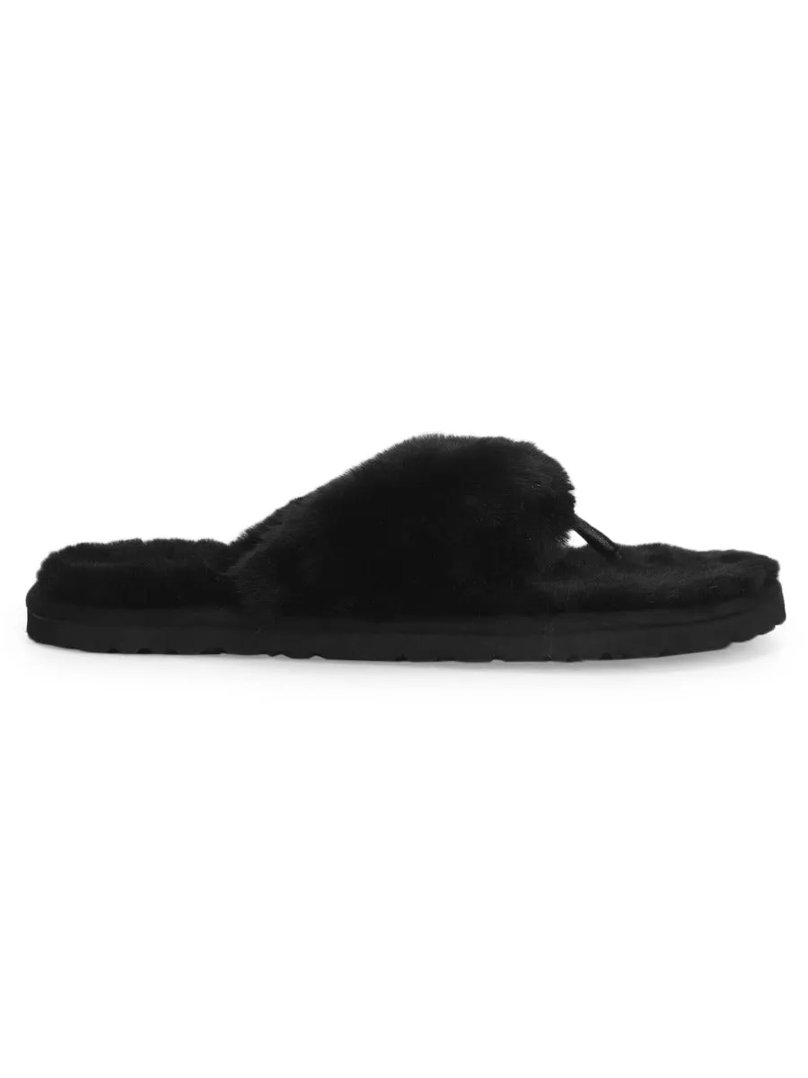 Black Fur Flip Flops