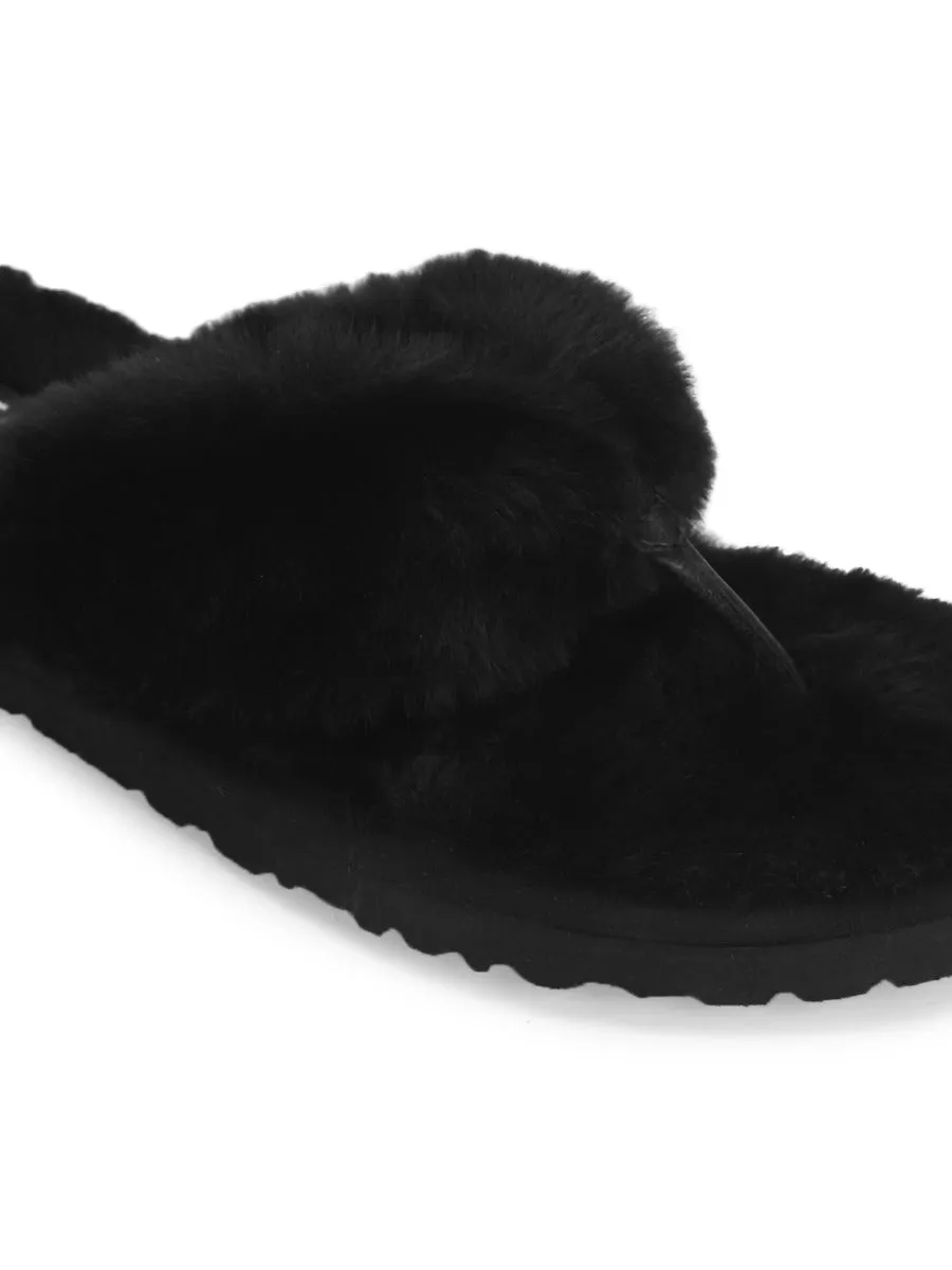 Black Fur Flip Flops