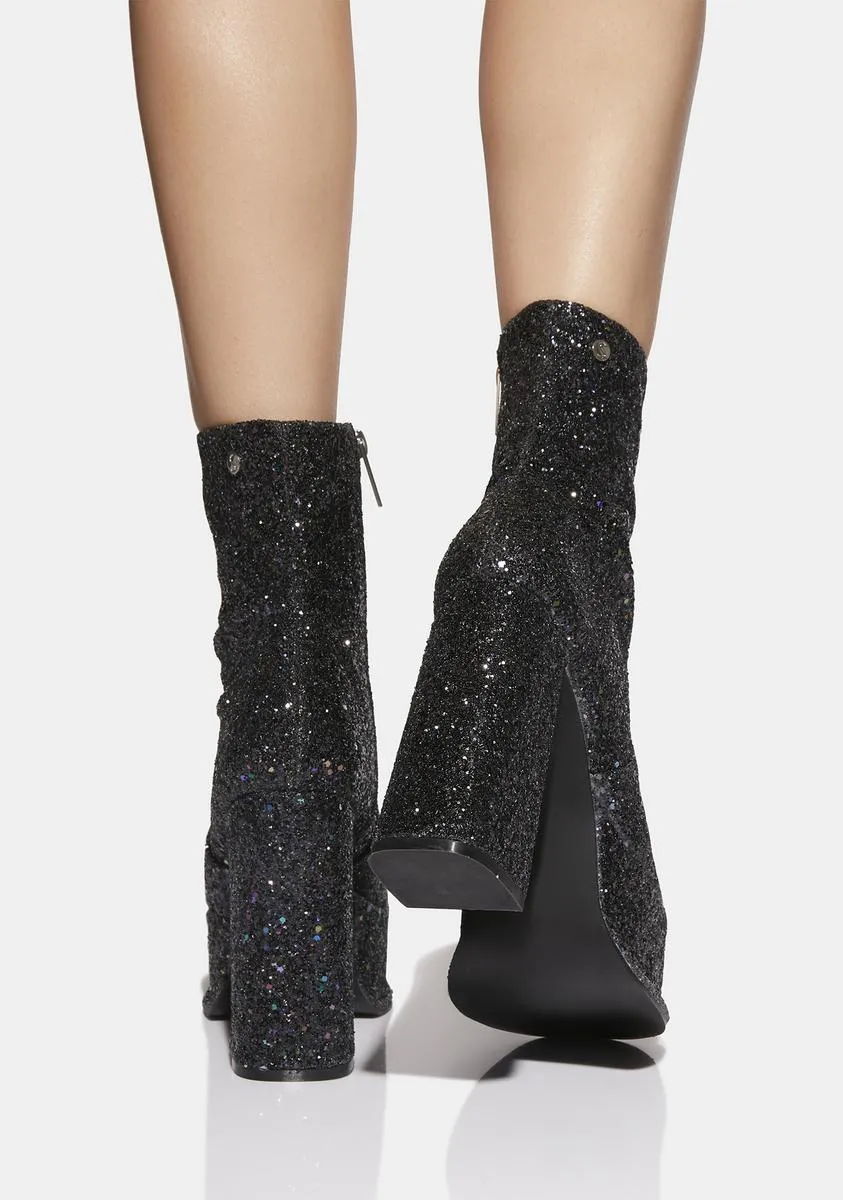 Black Glitter Edge Platform Ankle Boots