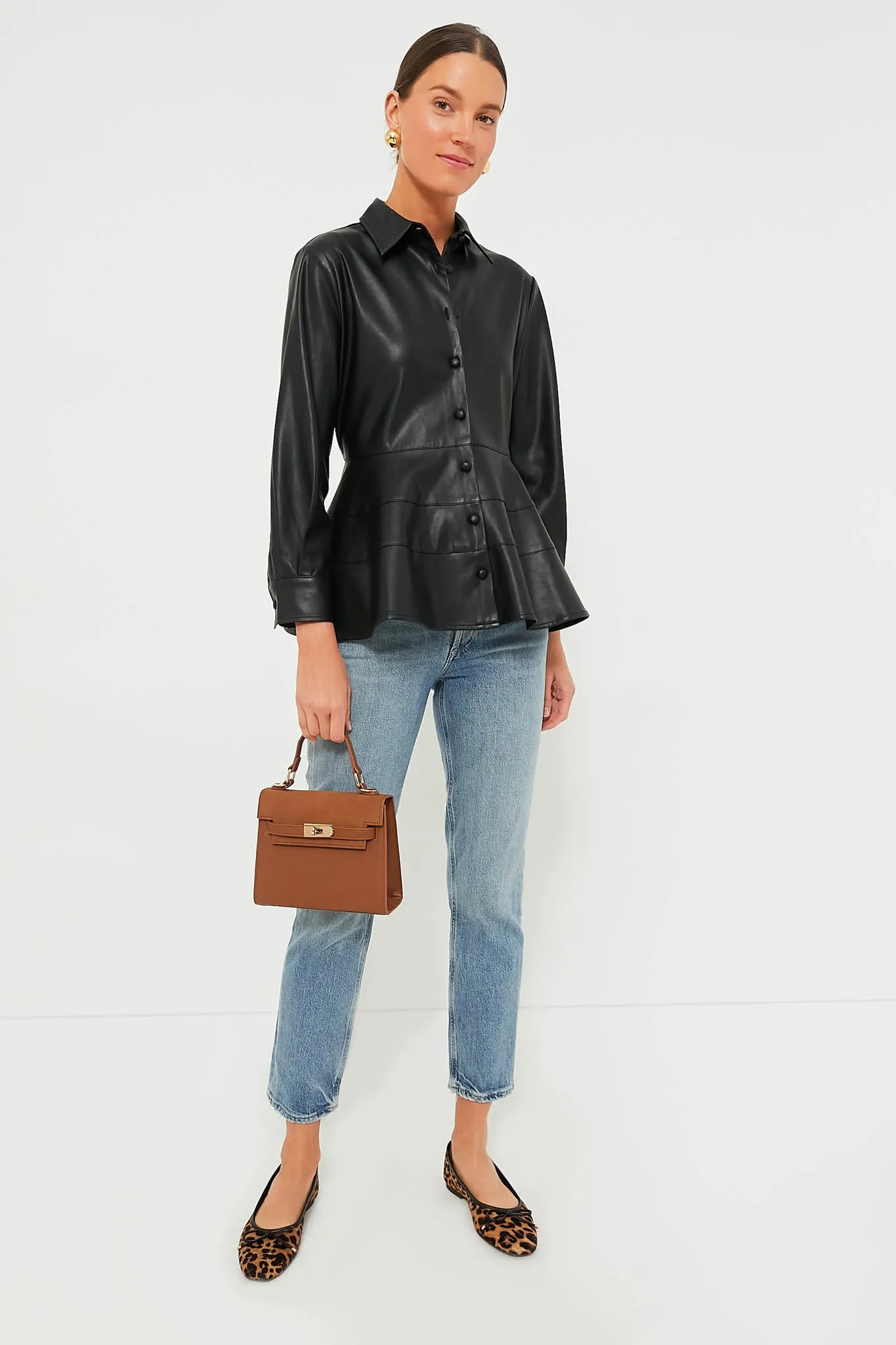 Black Leather Ashlen Blouse