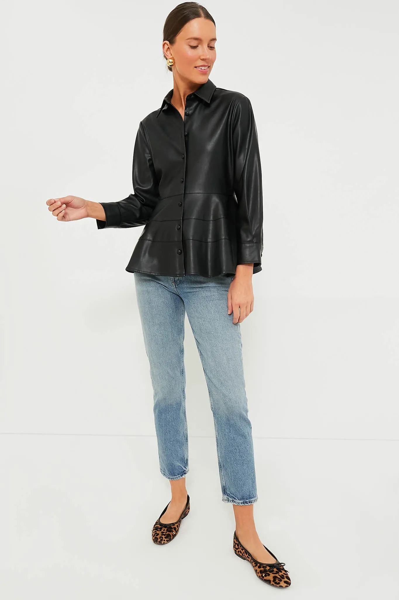 Black Leather Ashlen Blouse