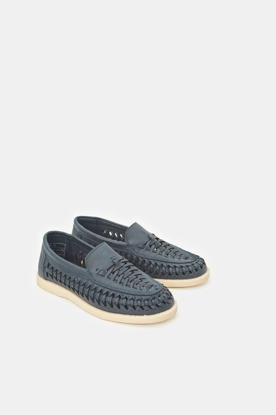 Boys Navy Woven Loafers