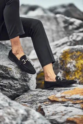 Brabion Levanzo Black Suede Horsebit Loafers