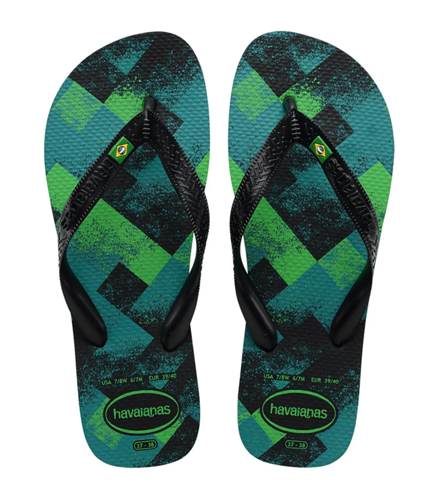 Brazil Fresh Flip Flops in Black/Black/Leaf Green