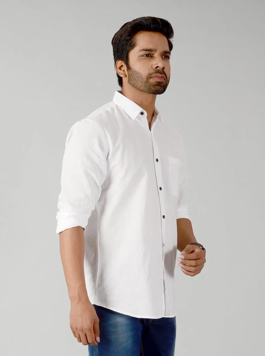 Bright White Solid Slim Fit Casual Shirt | JadeBlue