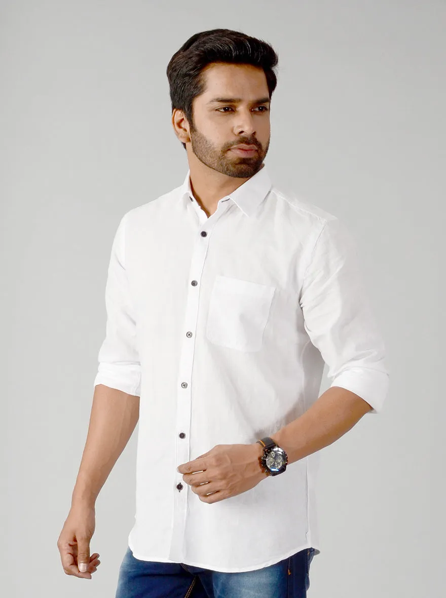 Bright White Solid Slim Fit Casual Shirt | JadeBlue