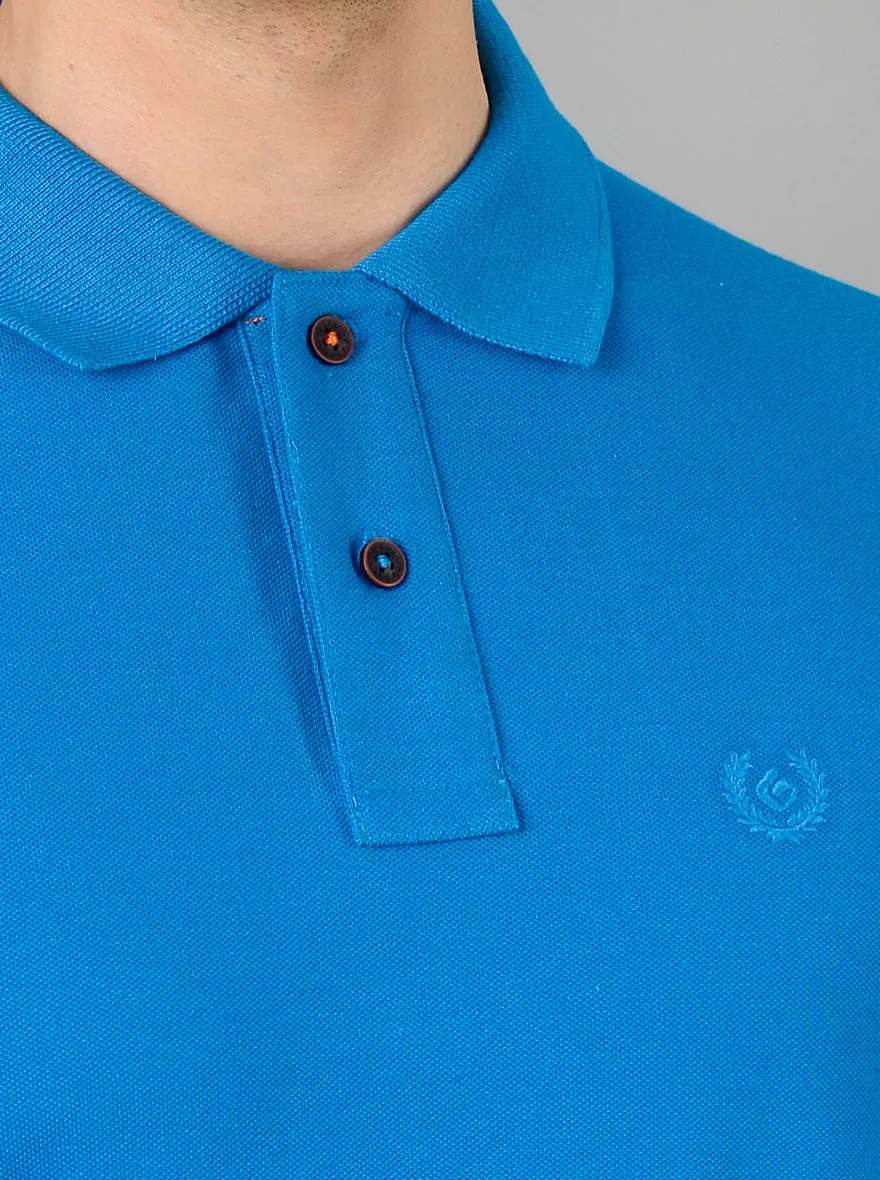 Brilliant Blue Solid Slim Fit Polo T-shirt | Greenfibre