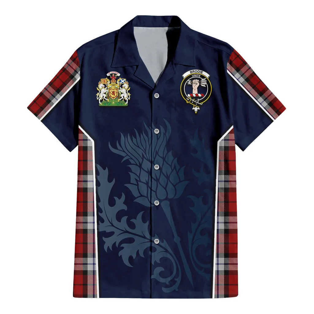 Brodie Dress Tartan Short Sleeve Button Up Shirt with Family Crest and Scottish Thistle Vibes Sport Style