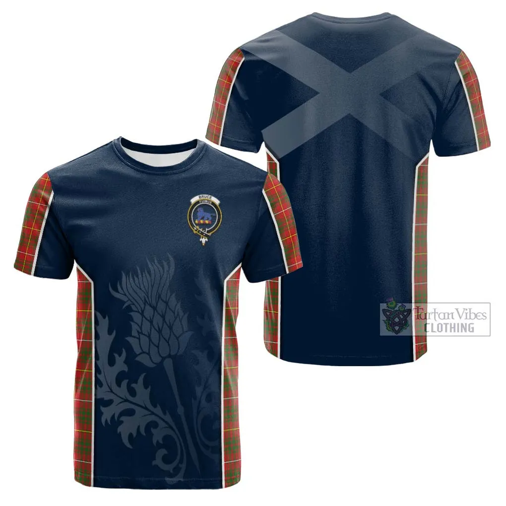 Bruce Modern Tartan Cotton T-shirt with Family Crest and Scottish Thistle Vibes Sport Style