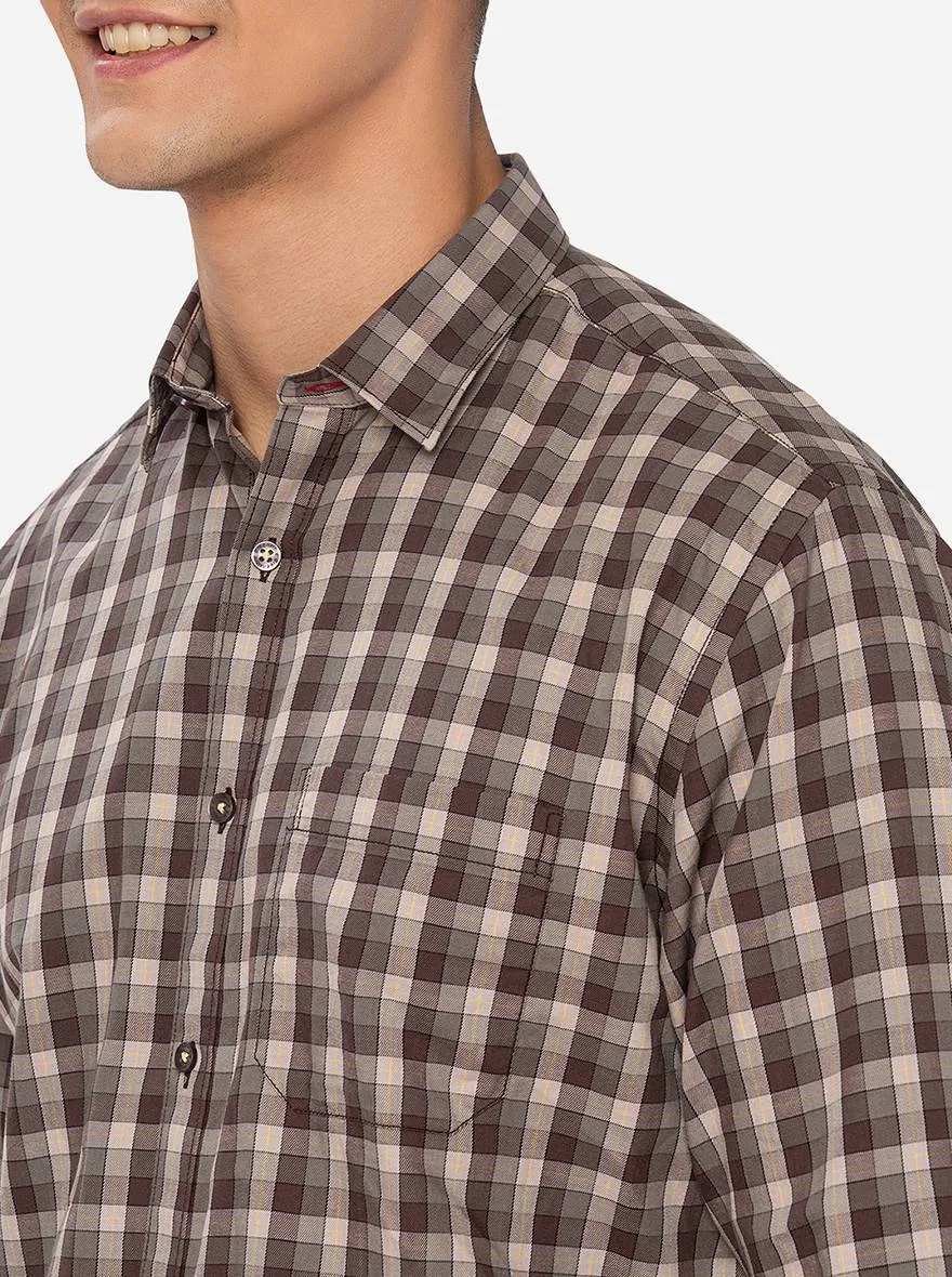 Brunette Brown Checked Classic Fit Casual Shirt | Greenfibre