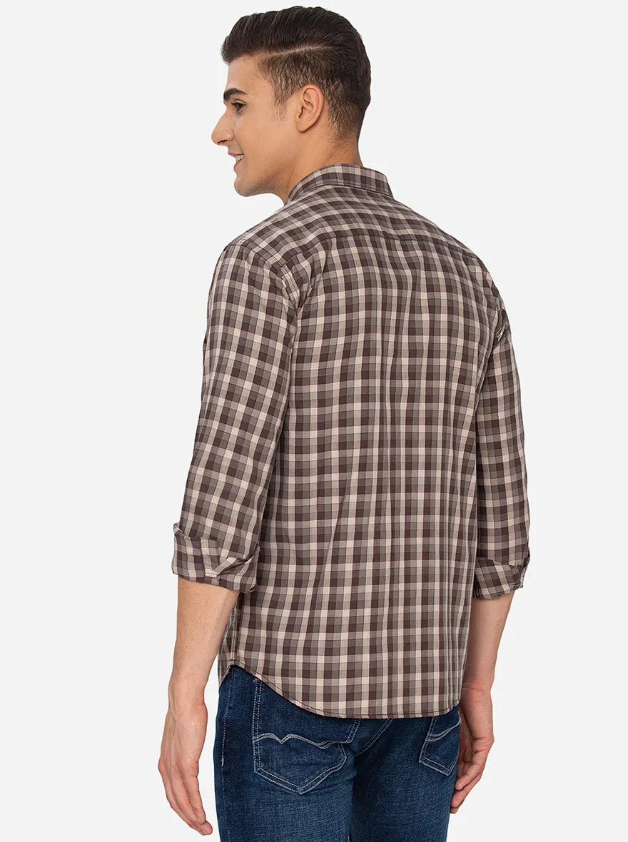 Brunette Brown Checked Classic Fit Casual Shirt | Greenfibre