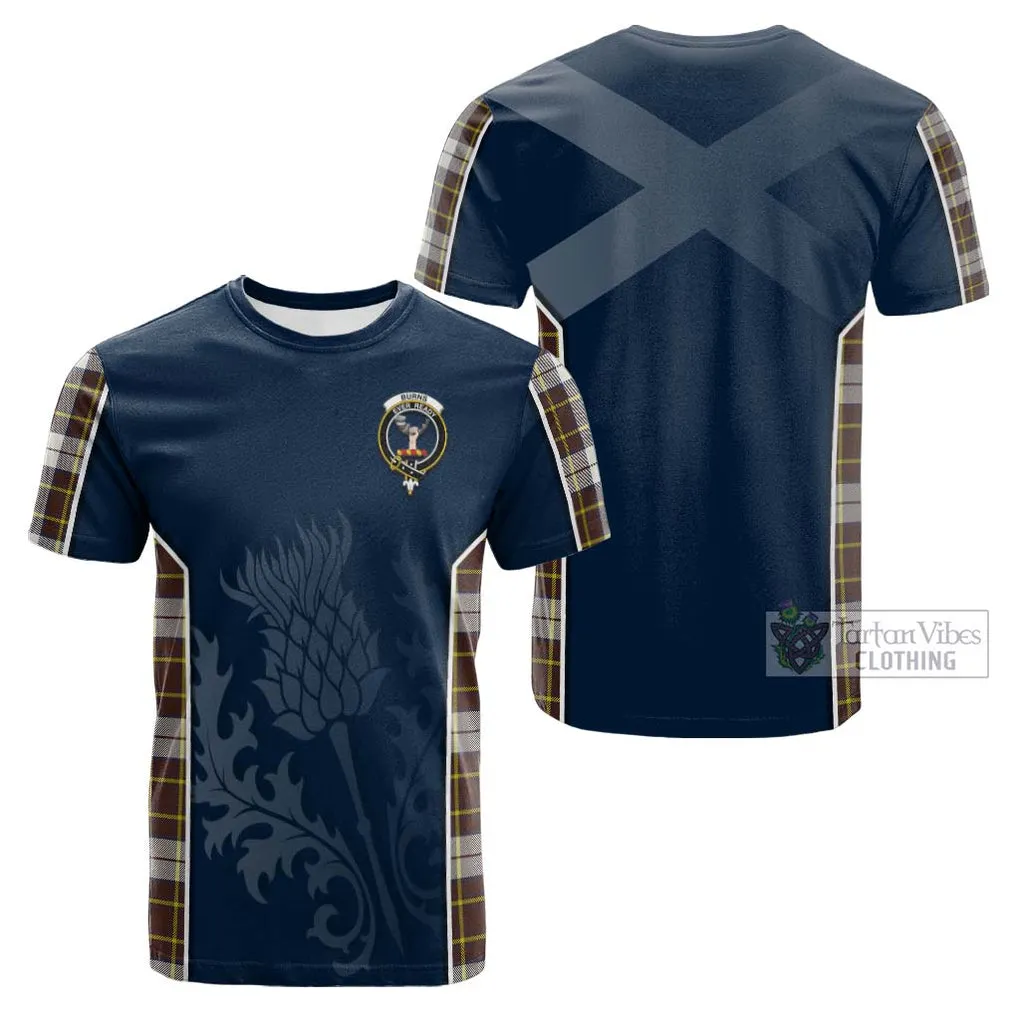 Burns Battalion Weathered Tartan Cotton T-shirt with Family Crest and Scottish Thistle Vibes Sport Style