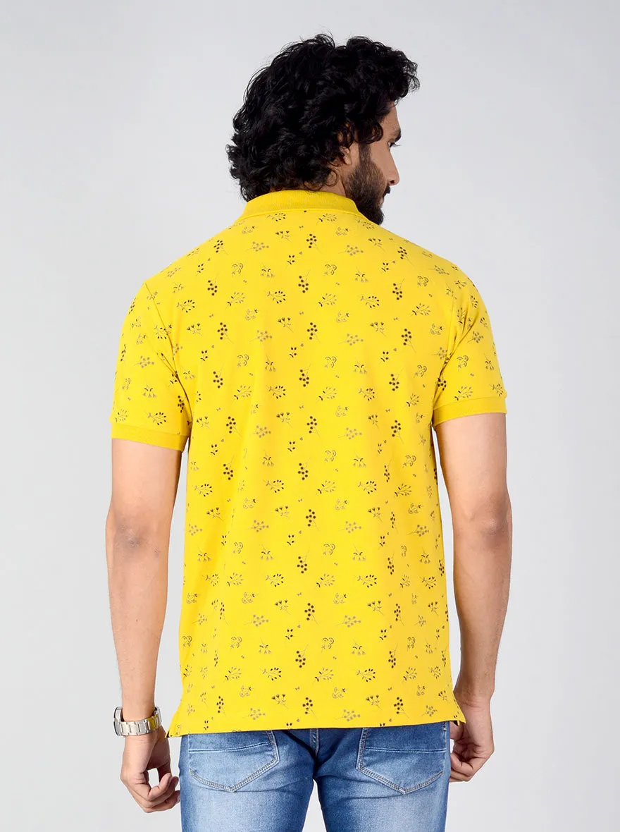 Burnt Yellow Printed Slim Fit Polo T-shirt | Greenfibre