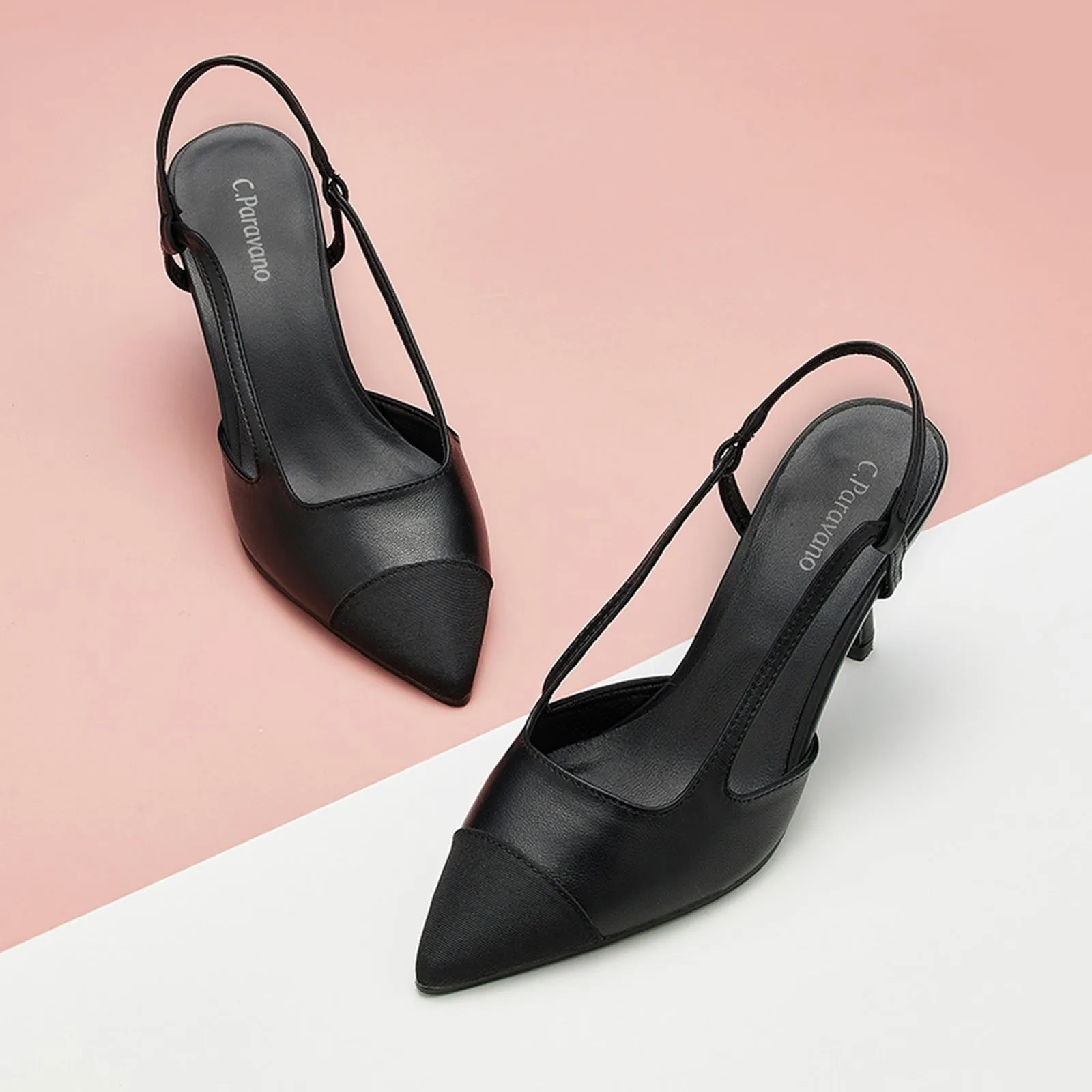 Cap-Toe Slingback Pumps (Helen) Black