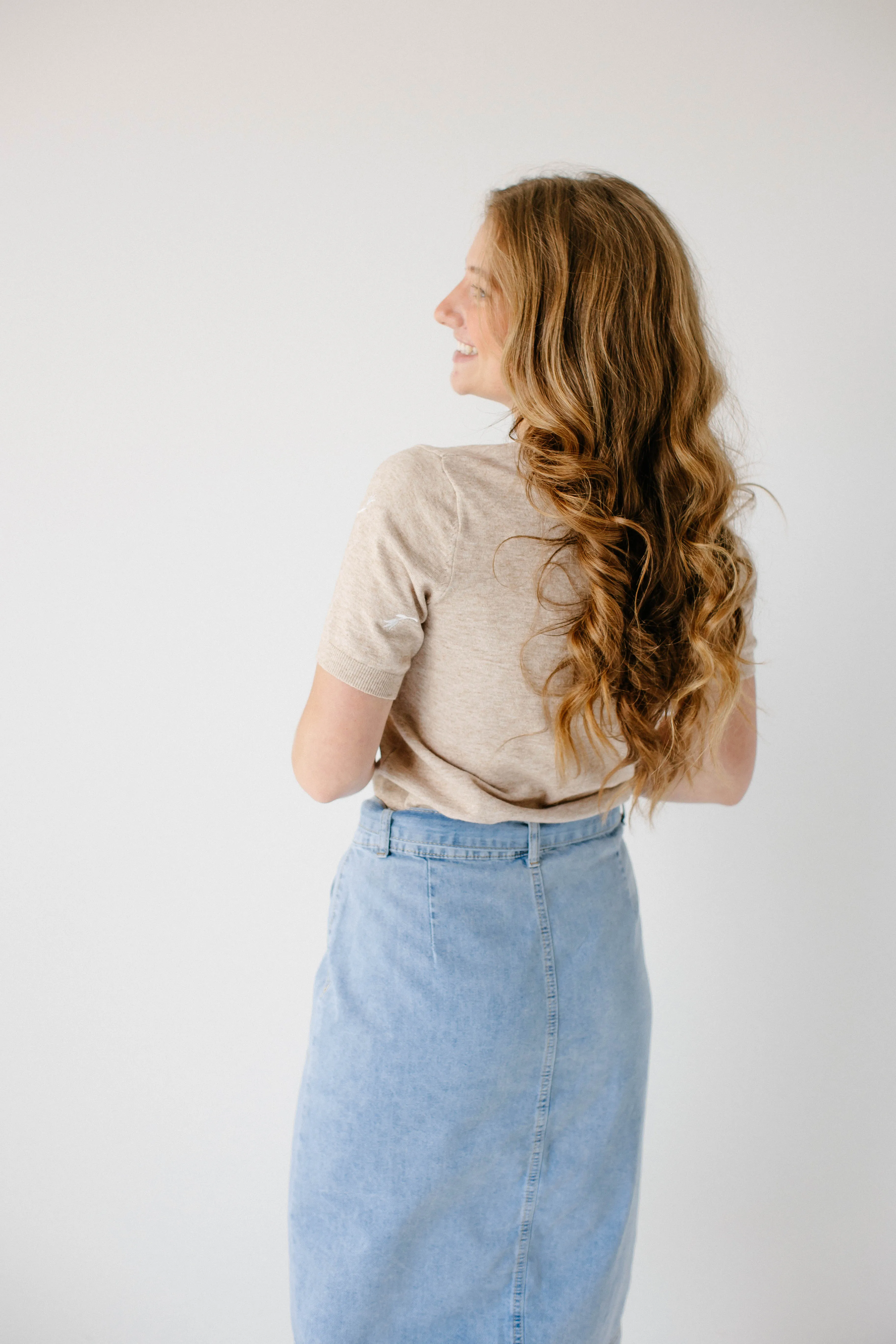 'Cassidy' Button Down Tie Waist Denim Skirt in Light Wash