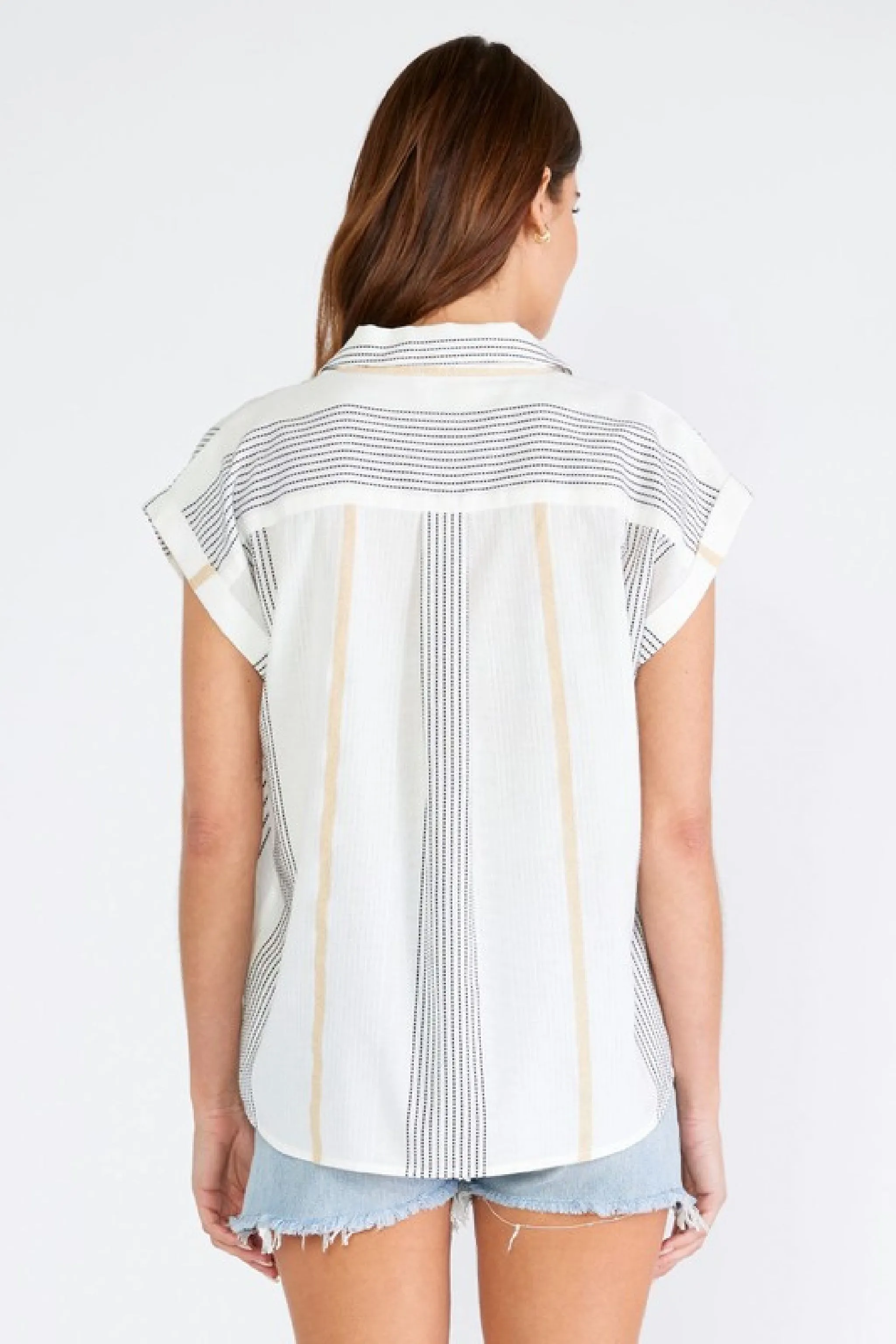 Charli Short Sleeve Stripe Print Button Down Top White