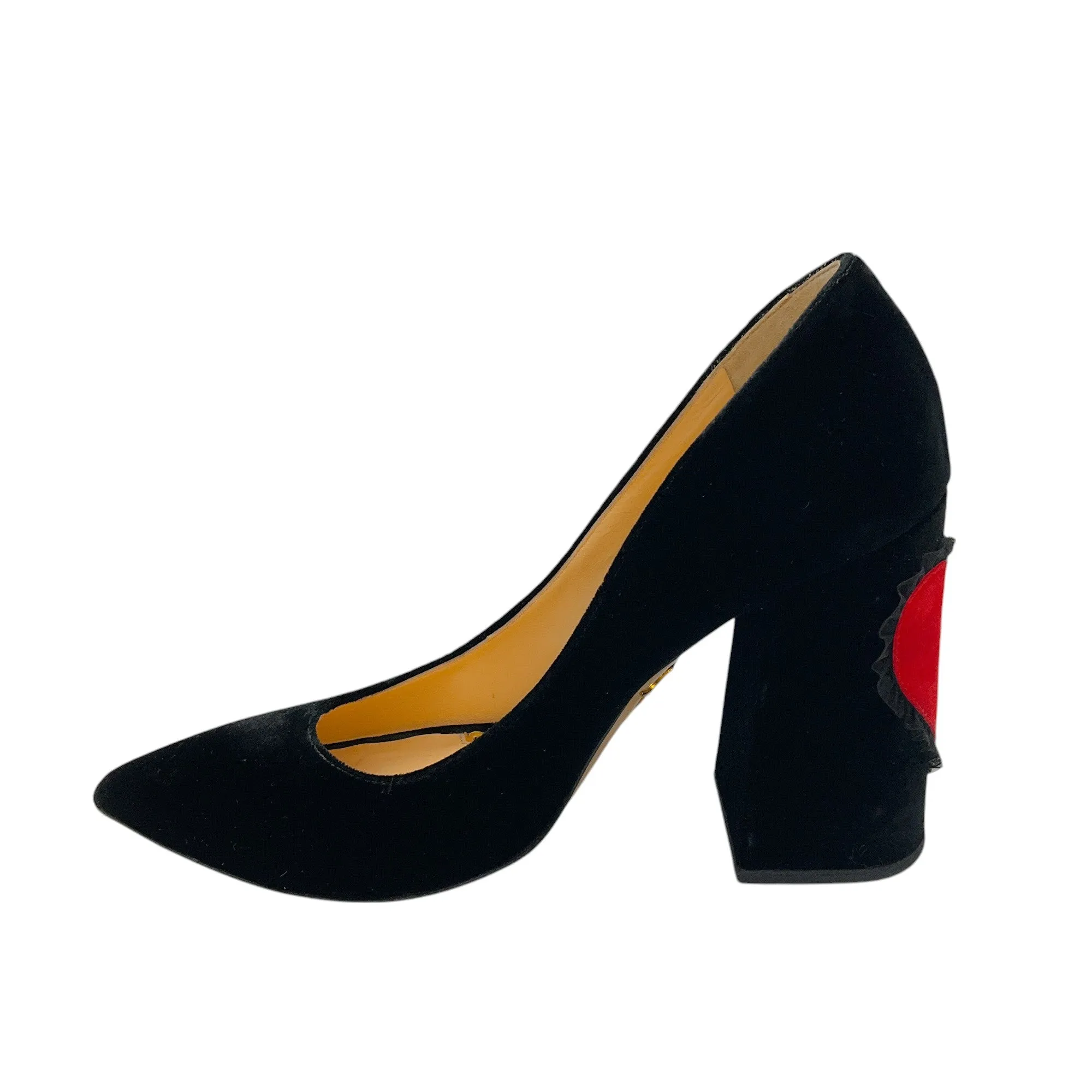 Charlotte Olympia Black / Red Heart Velvet Pumps