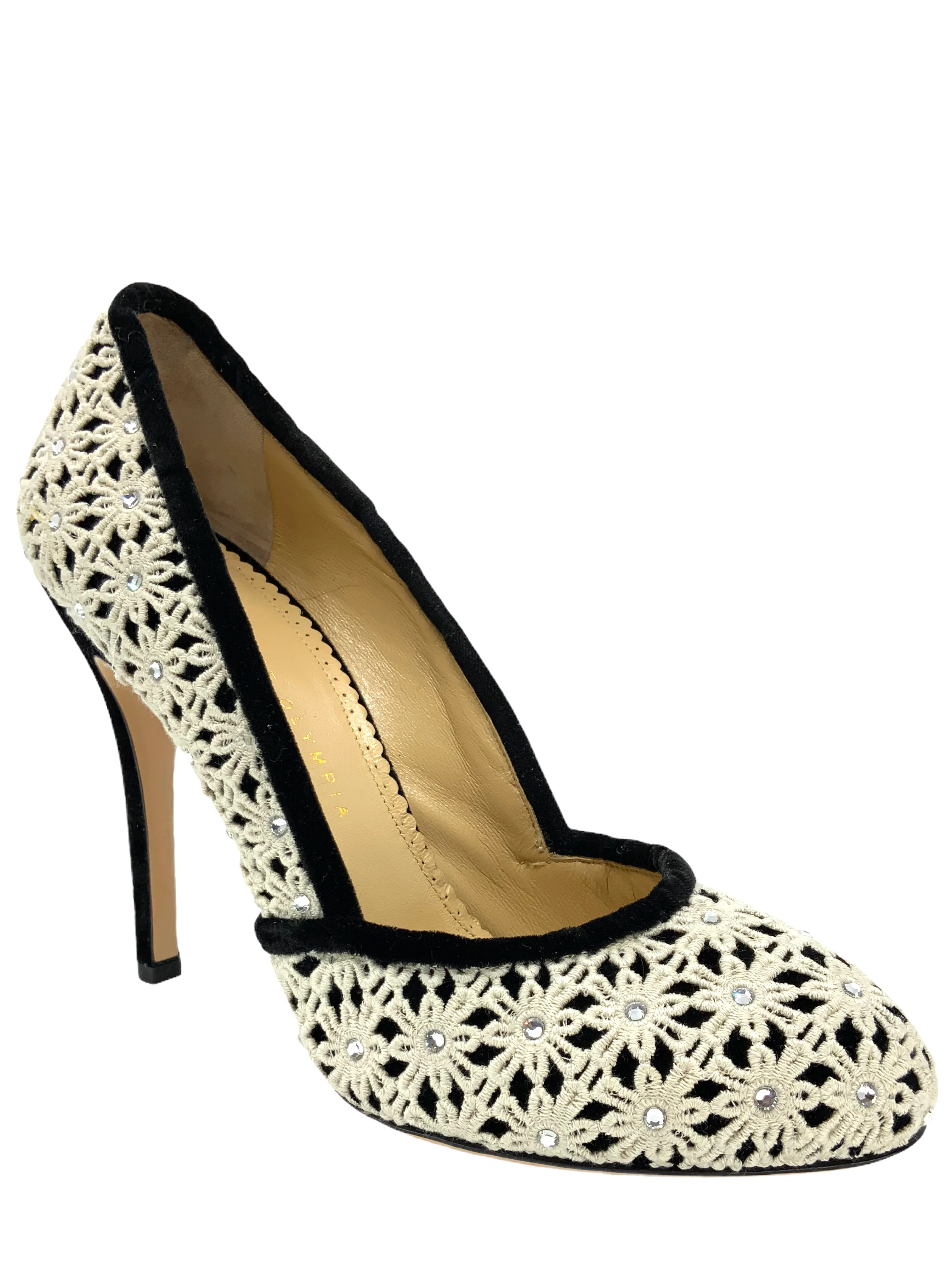 Charlotte Olympia Crystal Floral Lace Velvet Pumps Size 9 NEW