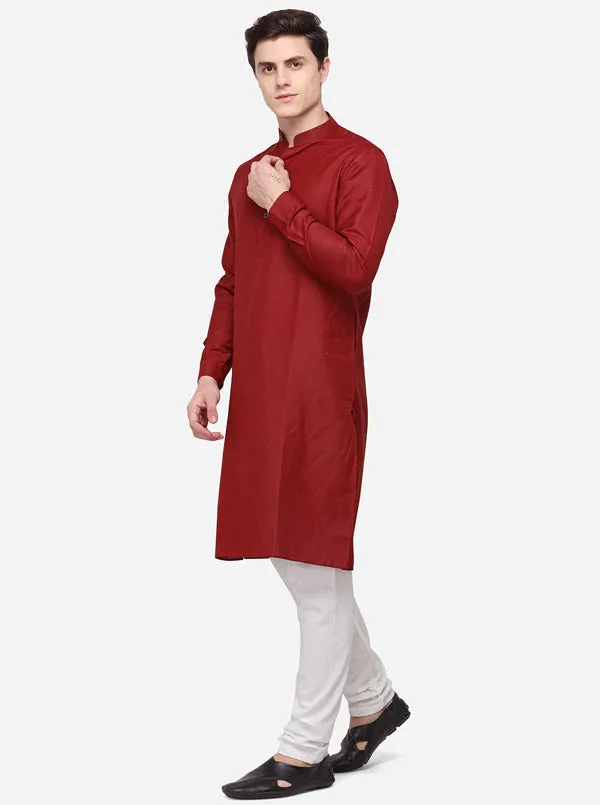 Chili Red Self Textured Regular Fit Modi Kurta | JadeBlue