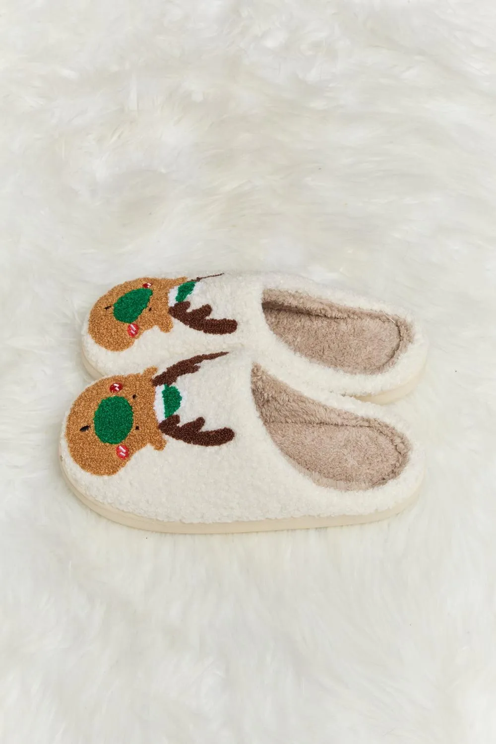 Christmas Rudolph Print Plush Slide Slippers