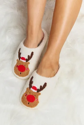 Christmas Rudolph Print Plush Slide Slippers