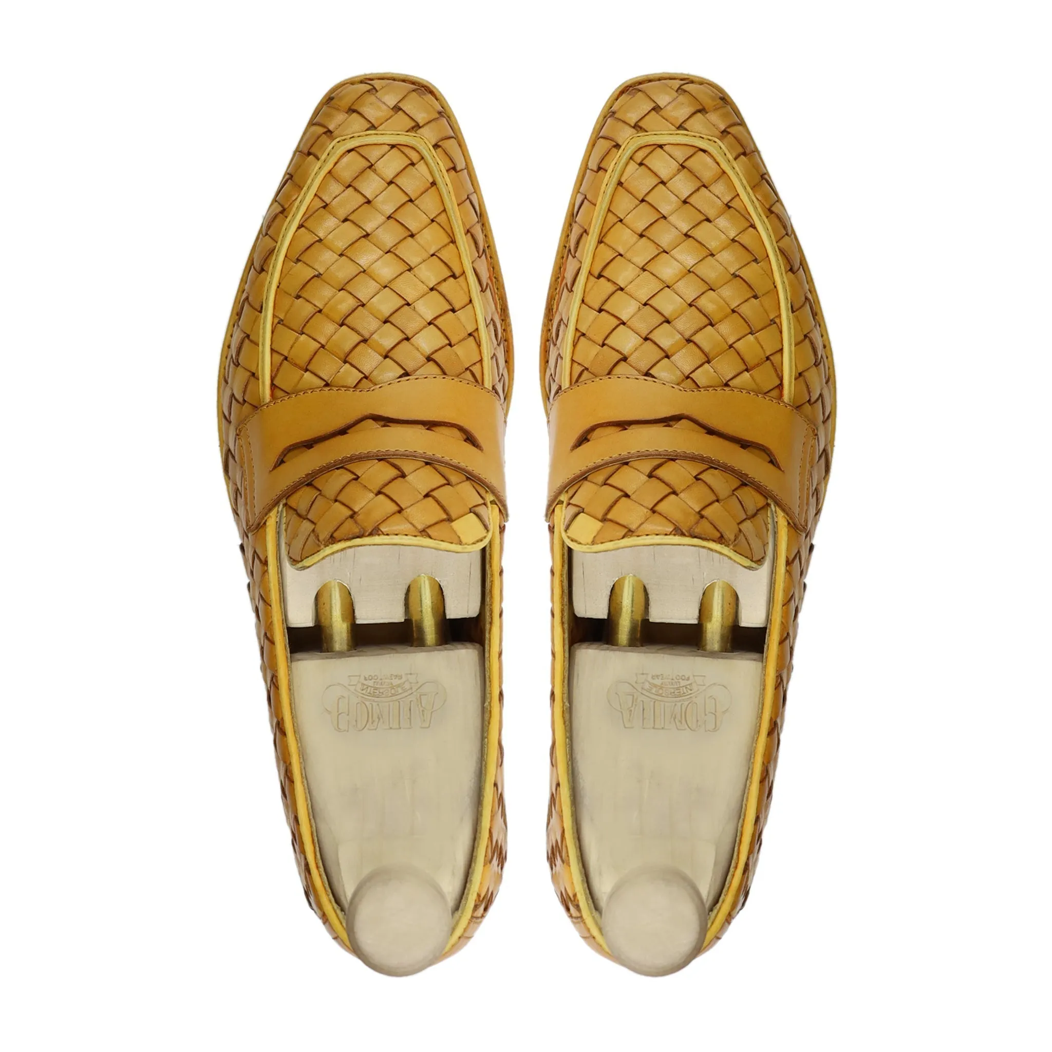 Coral - Men's Yellow Hand Woven Calf Leather Loafer