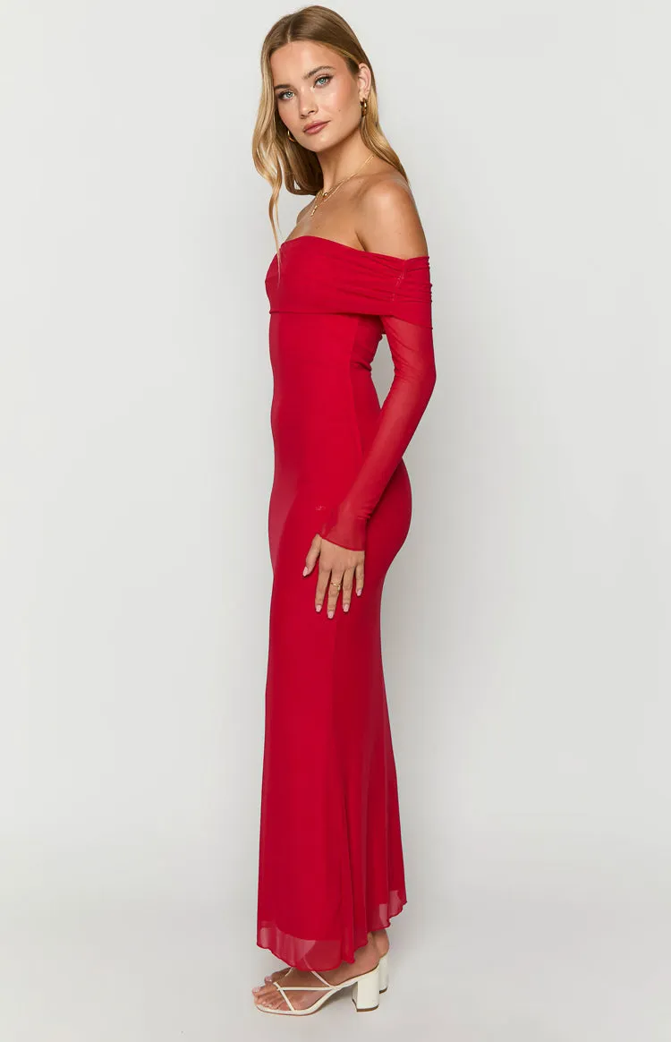 Coraline Red Long Sleeve Maxi Dress