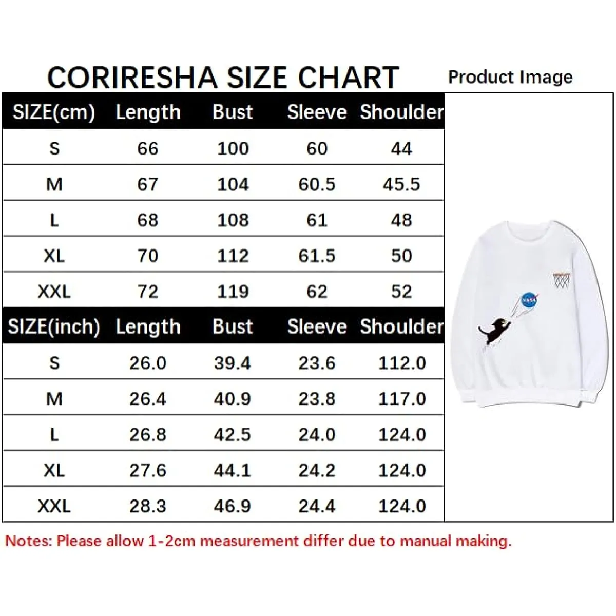 CORIRESHA Fall Cute Cat Crewneck Long Sleeves Casual Cozy NASA Sweatshirt