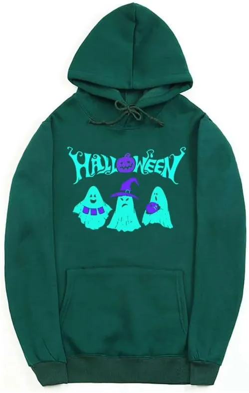 CORIRESHA Halloween Ghost Hoodie Long Sleeve Drawstring Pocket Unisex Harajuku Gothic Sweatshirt