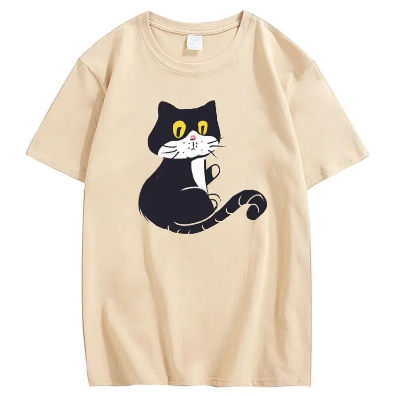 CORIRESHA Teen Cat T-Shirt Round Neck Short Sleeves Loose Soft Cozy Cute Tops