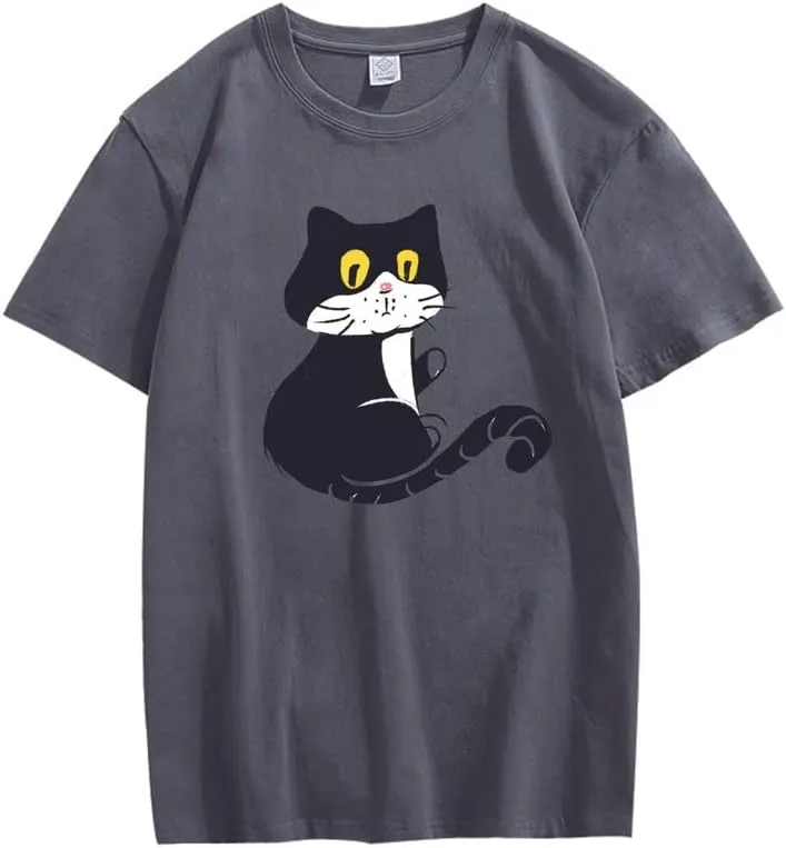 CORIRESHA Teen Cat T-Shirt Round Neck Short Sleeves Loose Soft Cozy Cute Tops