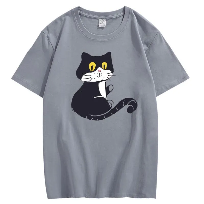 CORIRESHA Teen Cat T-Shirt Round Neck Short Sleeves Loose Soft Cozy Cute Tops