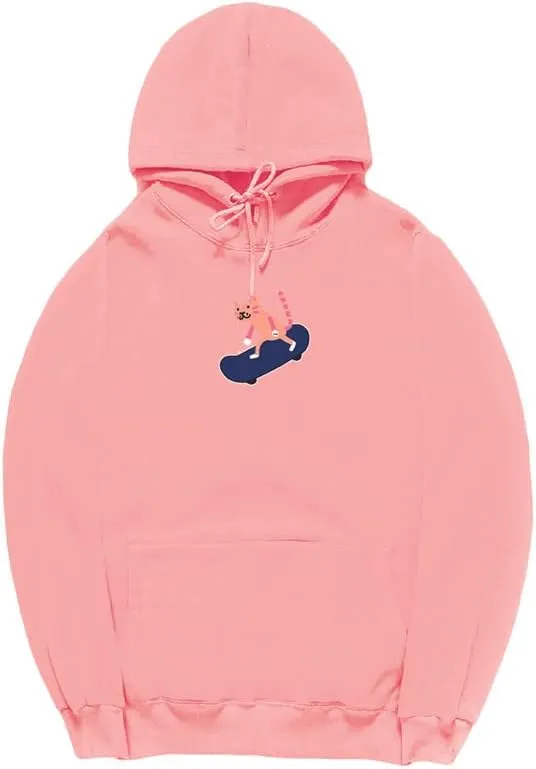 CORIRESHA Teen Cute Cartoon Cat Sweatshirt Casual Drawstring Skateboard Soft Cotton Hoodie