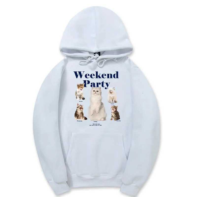 CORIRESHA Unisex Cat Lover Cute Hoodie Casual Long Sleeve Drawstring Basic Letter Sweatshirt