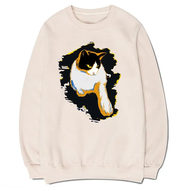 CORIRESHA Unisex Cute Cat Crewneck Long Sleeve Casual Basic Comfortable Pullover Sweatshirt