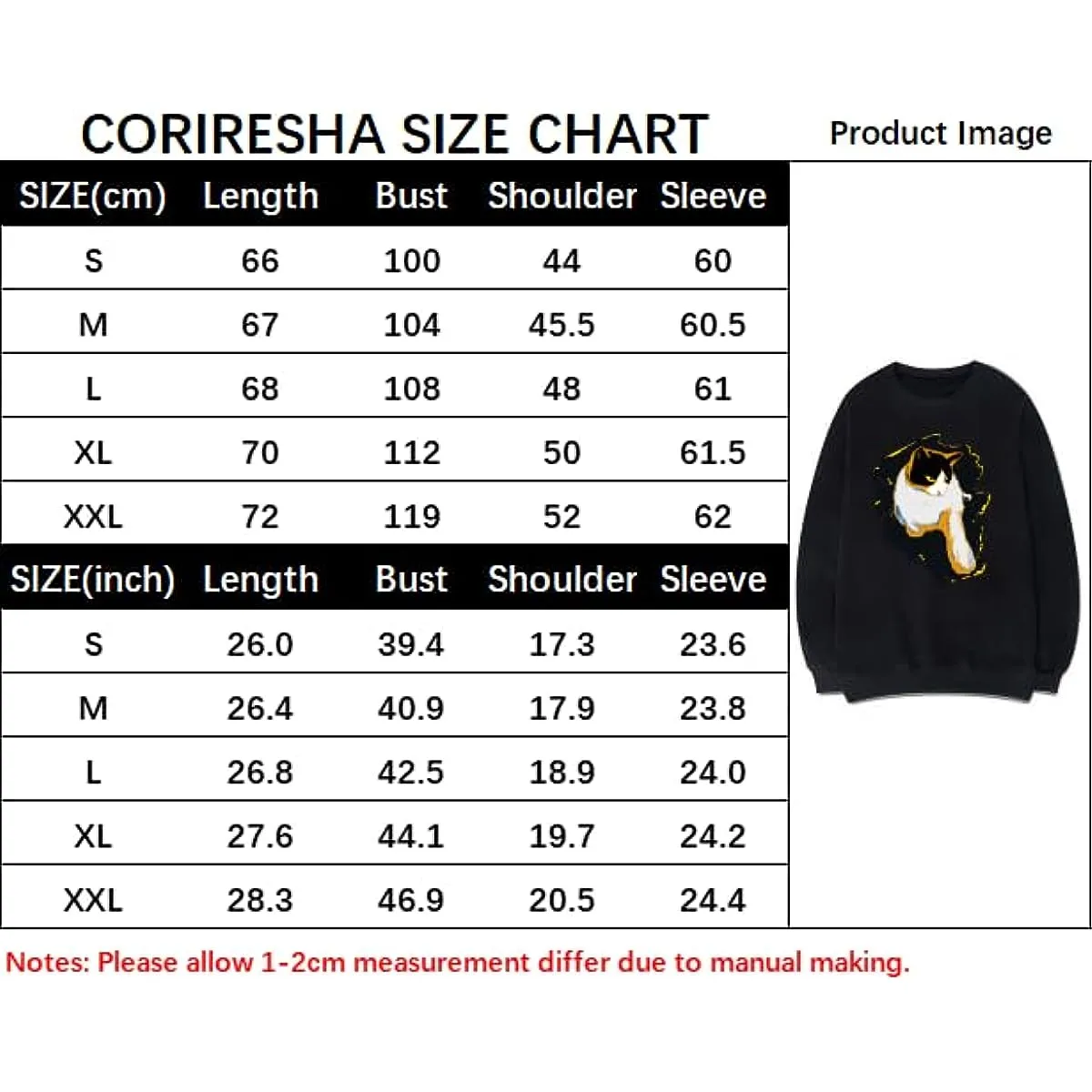 CORIRESHA Unisex Cute Cat Crewneck Long Sleeve Casual Basic Comfortable Pullover Sweatshirt