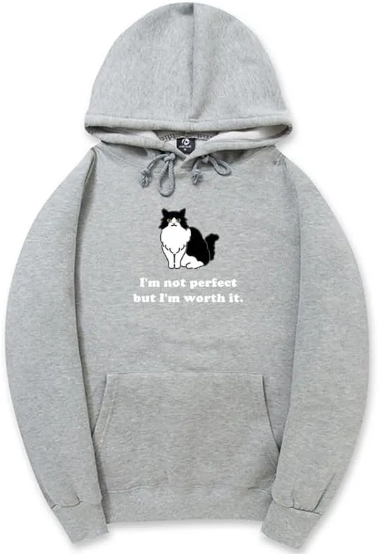 CORIRESHA Unisex Cute Cat Hoodie Casual Long Sleeve Drawstring Cotton Personalized Sweatshirt