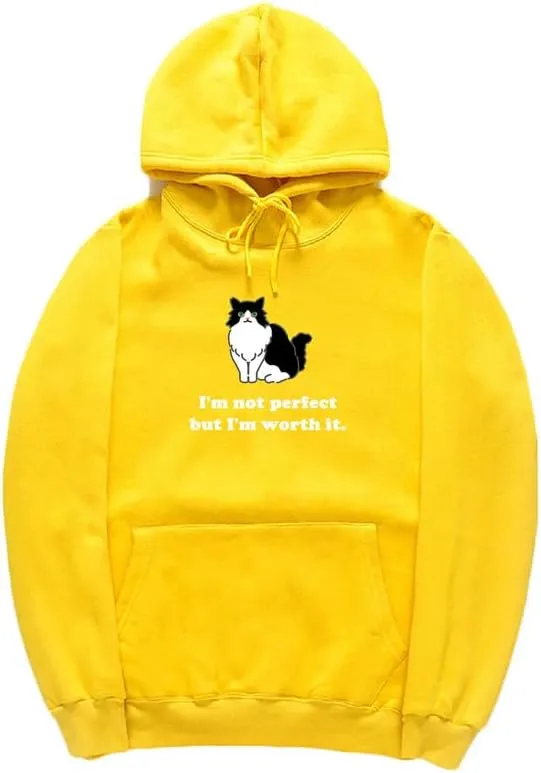 CORIRESHA Unisex Cute Cat Hoodie Casual Long Sleeve Drawstring Cotton Personalized Sweatshirt