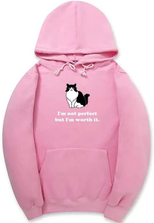 CORIRESHA Unisex Cute Cat Hoodie Casual Long Sleeve Drawstring Cotton Personalized Sweatshirt