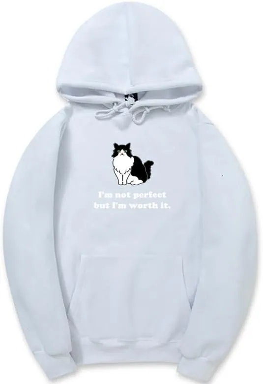 CORIRESHA Unisex Cute Cat Hoodie Casual Long Sleeve Drawstring Cotton Personalized Sweatshirt