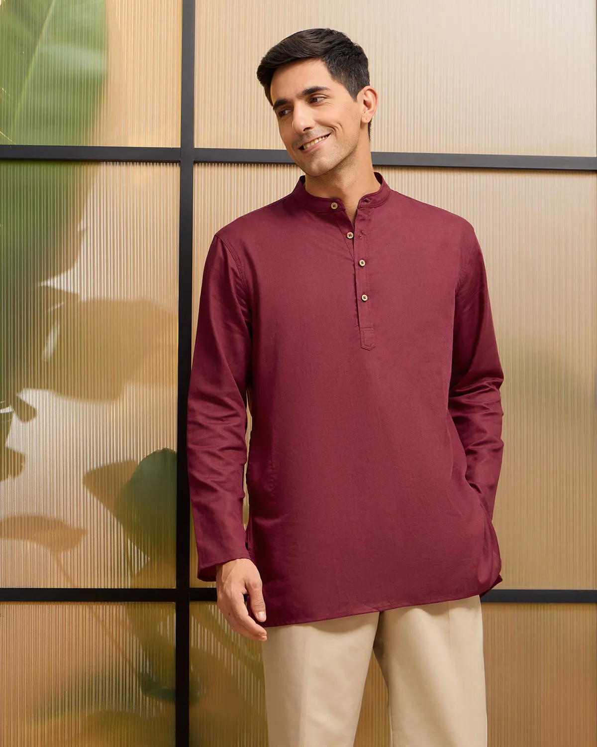 Crimson Linen Kurta