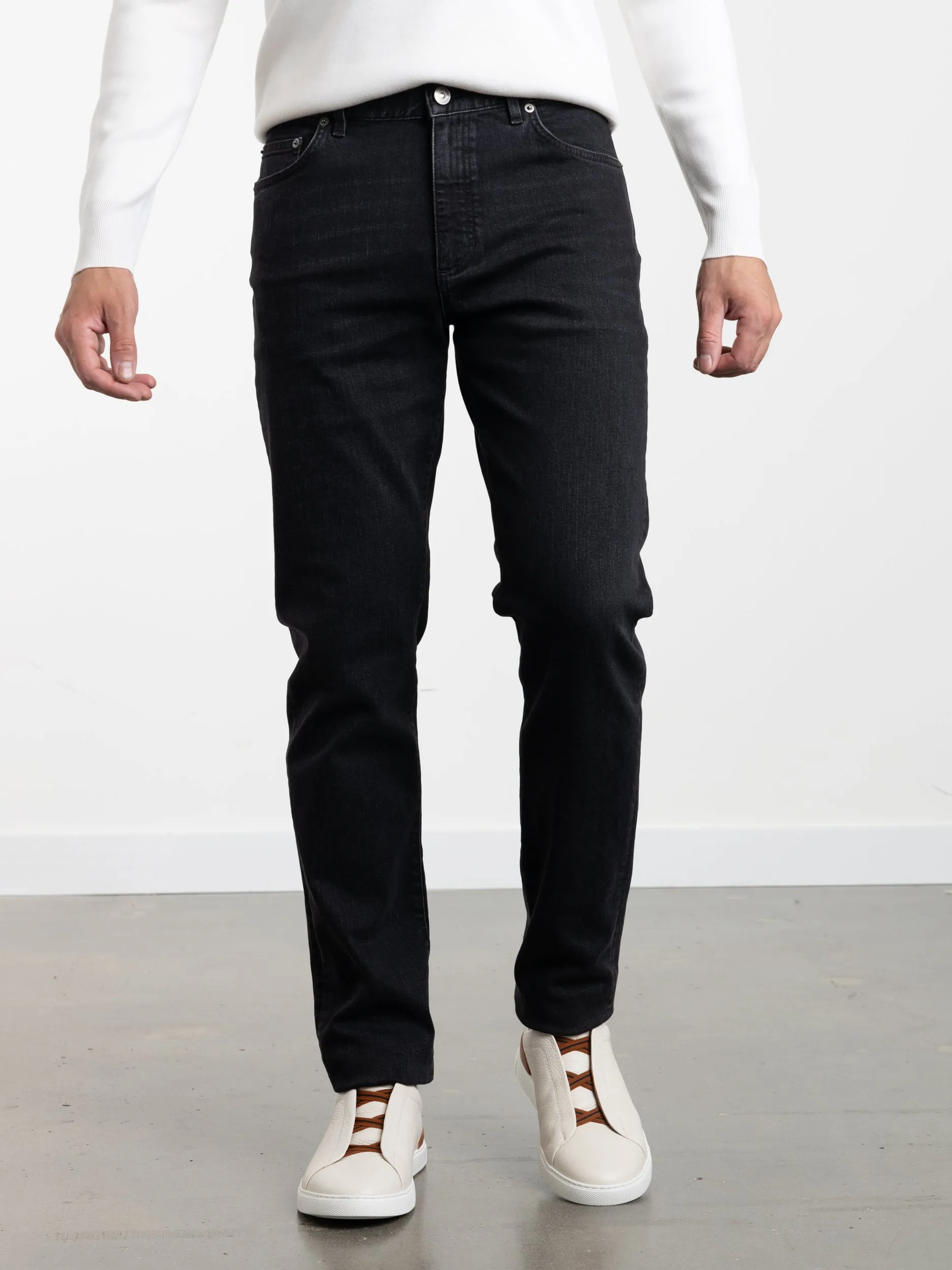 Dark Grey Stone-Washed Stretch Cotton Roccia Jeans