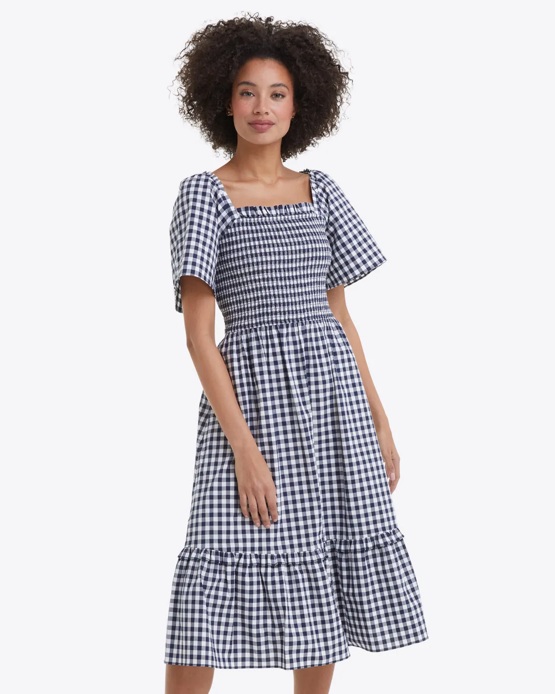 Deana Smocked Dress in Navy Gingham