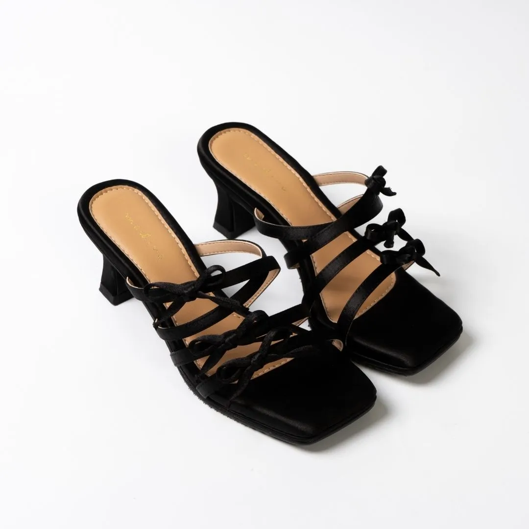 Demure in Black Ribbon Heels