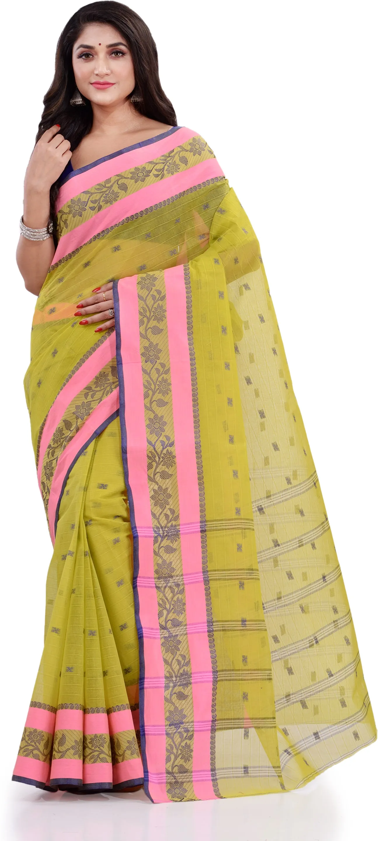 Desh Bidesh Woven Handloom Pure Cotton Saree (Light Green)