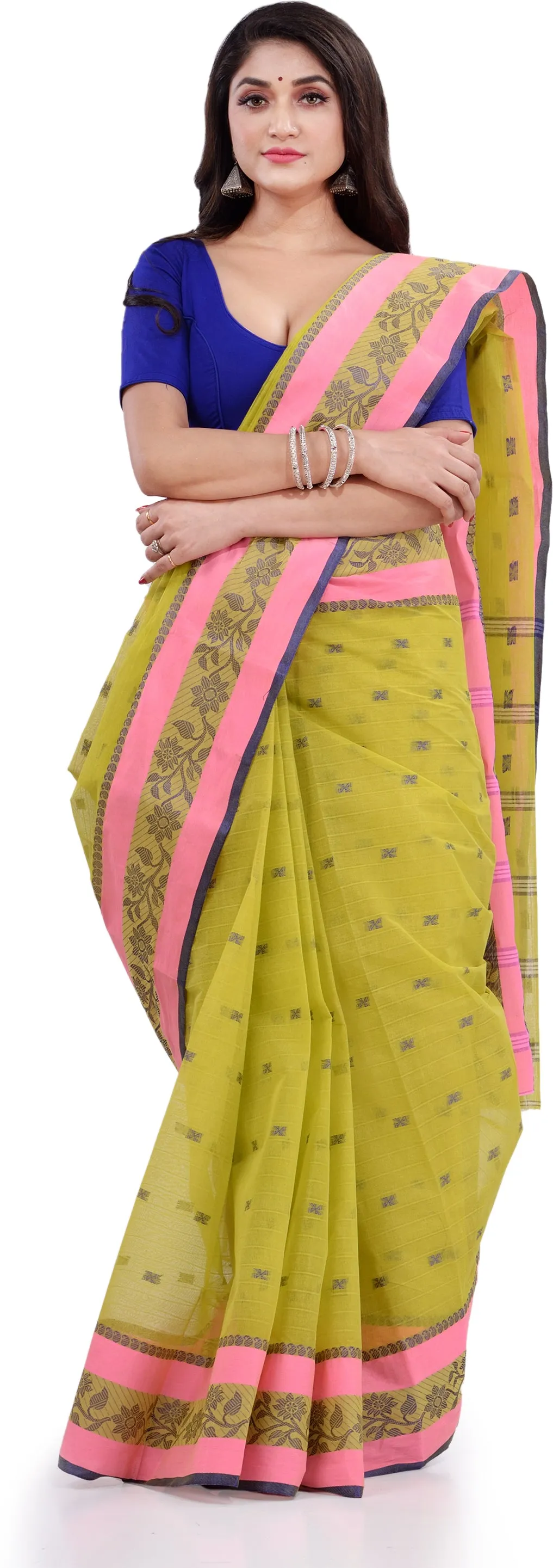 Desh Bidesh Woven Handloom Pure Cotton Saree (Light Green)