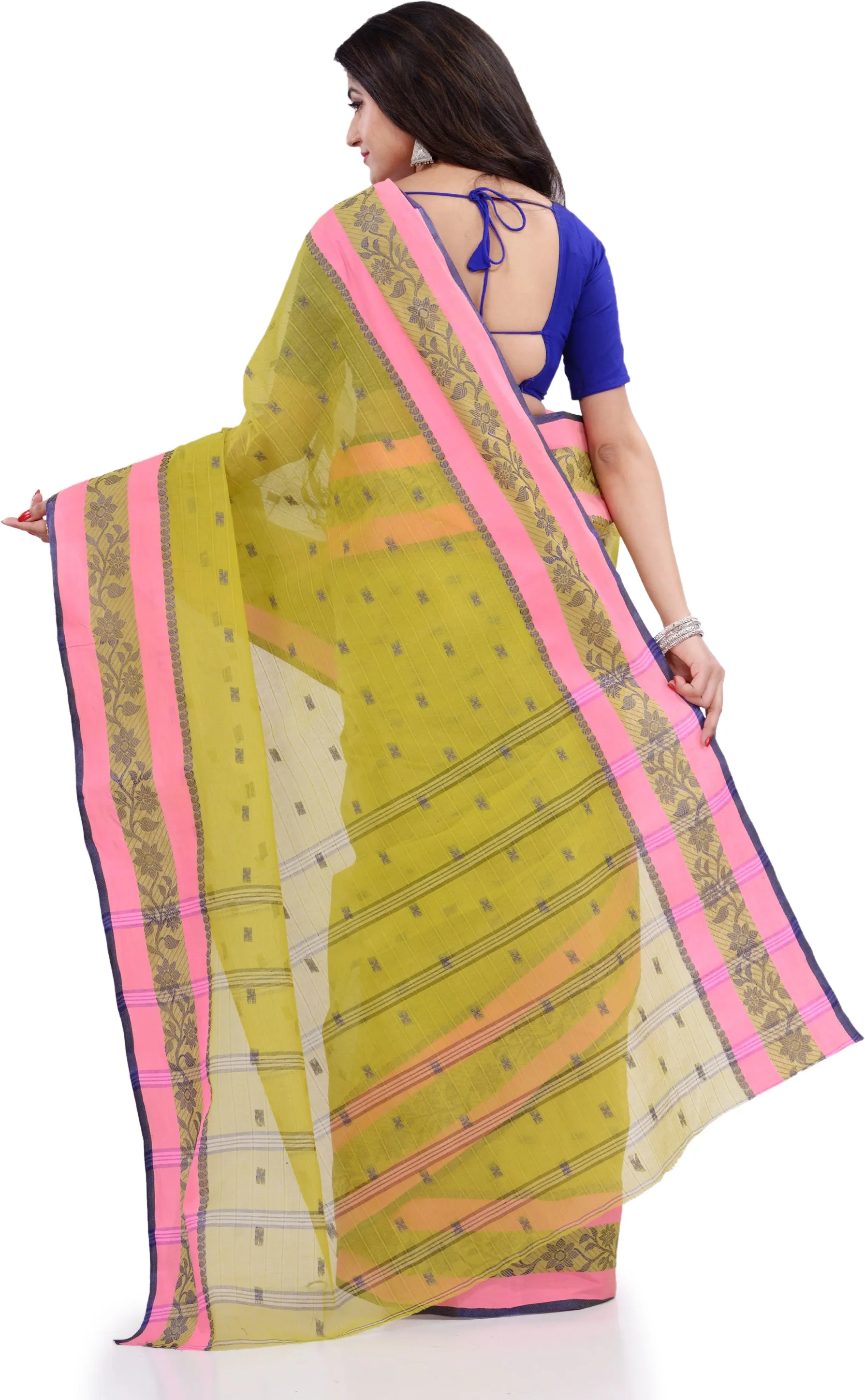 Desh Bidesh Woven Handloom Pure Cotton Saree (Light Green)